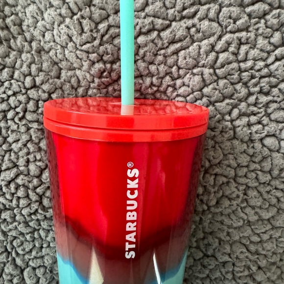 Starbucks Venti 24 oz tumbler in red, blue and turquoise marble waves - Picture 11 of 12
